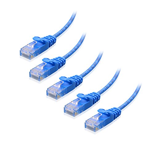 Cable Matters 10Gbps 5-Pack Snagless Short Cat6 Ultra Thin Ethernet Cable 7 ft (Thin Cat6 Cable) in Blue