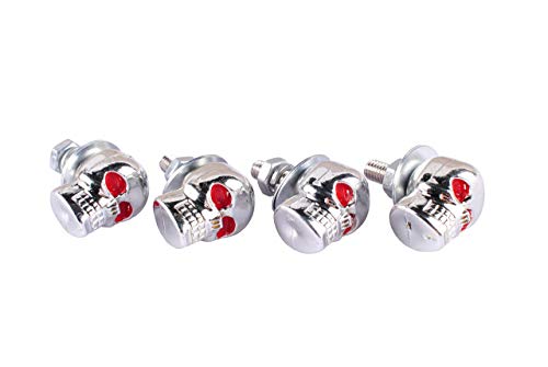 4X 6mm DIY 3D Design Decoration Chrome Skull Red Eye License Plate LIC Tag Frame Bolts Set Universal Fit Car Light Truck