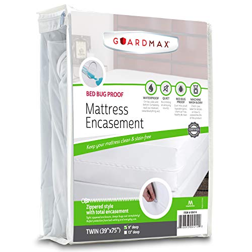 Guardmax Zippered Mattress Protector Cover, 100% Waterproof Mattress Encasement, Soft, Healthy and Breathable (Twin - 39x75x9'')