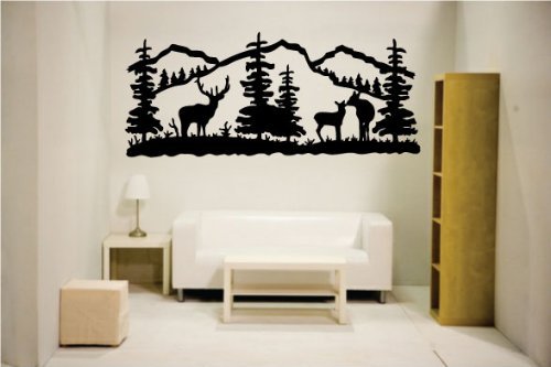 Book Cover Newclew Elk Deer Nature Mountain Hunting Removable Vinyl Wall Quote Decal Home Décor (22'' x 52'', Black)