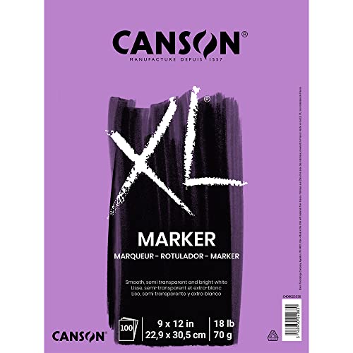 Book Cover Canson XL Series Marker Paper Pad, Semi Translucent for Pen, Pencil or Marker, Fold Over, 18 Pound, 9 x 12 Inch, White, 100 Sheets (400023336)