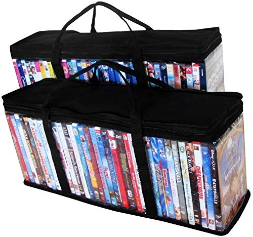 ALLmuis DVD Storage Organizer - Classic Set Of 2 Storage Bags With Room For 40 DVDs Each For A Total Of 80