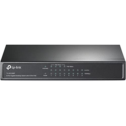 TP-Link PoE Switch Gigabit 8 Port | 4 Port PoE 55W | 802.3af Compliant | Shielded Ports | Traffic Optimization | Plug and Play | Sturdy Metal (TL-SG1008P)