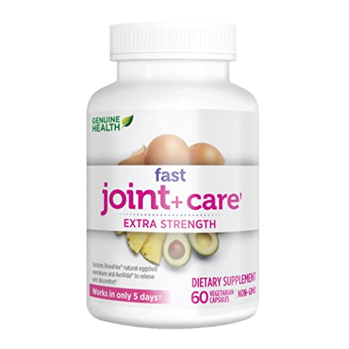 Genuine Health Fast Joint Care+ Clinical Strength, Eggshell Membrane, Natural Rapid Pain Relief, Anti Inflammatory, 60 Capsules