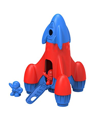 Book Cover Green Toys Rocket with 2 Astronauts Toy Vehicle Playset, Blue/Red