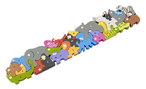 BeginAgain Animal Parade A to Z Puzzle and Playset - Educational Wooden Alphabet Puzzle - 2 and Up