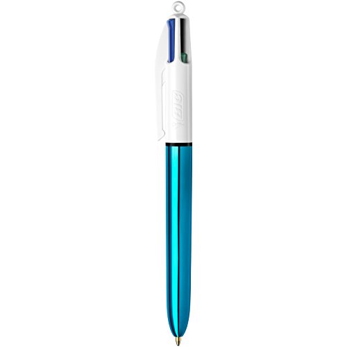 BIC - 1 pen 4 colours shine – white/metallic blue barrel – 4 classic colours