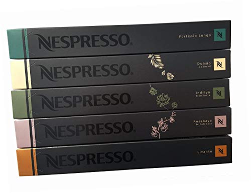 Book Cover 50 Nespresso OriginalLine Capsules - Luxury MIXED (New Linizio Lungo, Rosabaya, Dulsao, Indriya, Fortissio Lungo) - ''NOT compatible with Vertuoline''