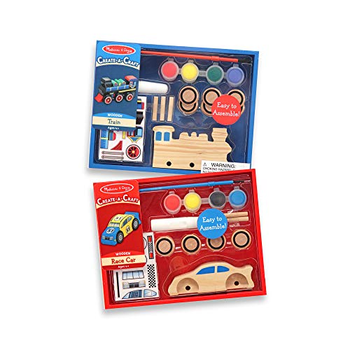 Book Cover Melissa & Doug Decorate-Your-Own Wooden Train and Race Car Craft Kits, Set of 2
