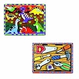 Melissa & Doug 9830 Wooden Chunky Puzzles Set - Tools and Dinosaurs