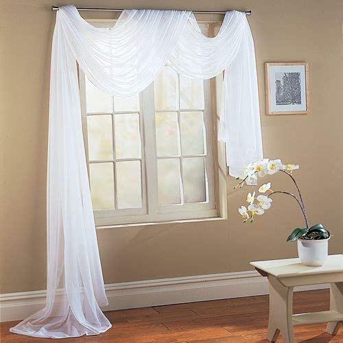 WPM Beautiful White Elegance Window Sheer Voile Scarf 60" X 216"