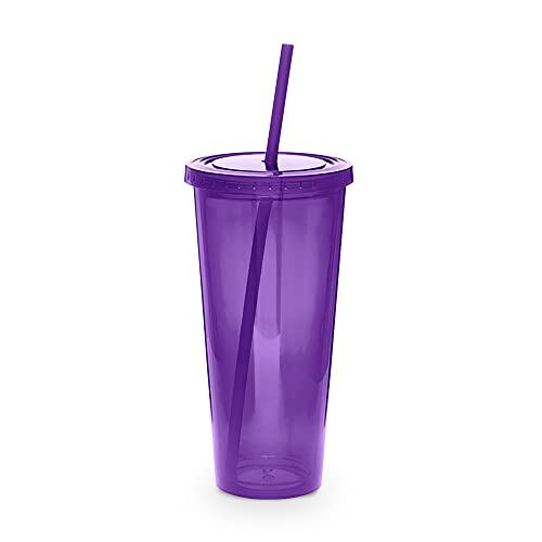 Simple Green Solutions - Acrylic Double Wall Cup for Cold Drinks, Reusable Cups with Lids and Straws, Insulated Plastic Tumblers with Lids and Straw, Acrylic Tumblers, 20 oz Capacity, Purple