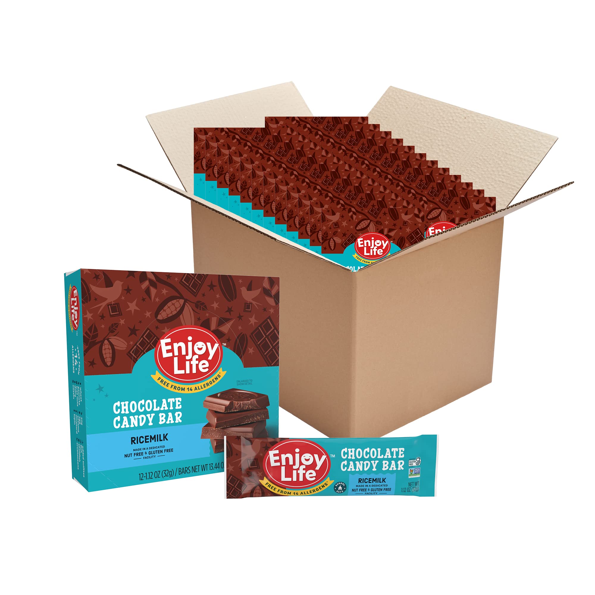 Enjoy Life Chocolate Bars, Soy free, Nut free, Gluten free, Dairy free, Non GMO, Vegan, Ricemilk, 2 Boxes of 12 Bars (24 Total Bars)