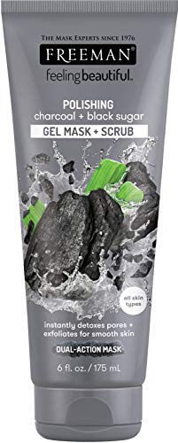 Book Cover Freeman Polishing Charcoal Gel Facial Mask and Scrub, Oil Absorbing and Exfoliating Beauty Face Mask with Black Sugar, 6 oz