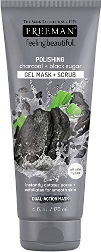 Freeman Polishing Charcoal Gel Facial Mask and Scrub, Oil Absorbing and Exfoliating Beauty Face Mask with Black Sugar, 6 oz