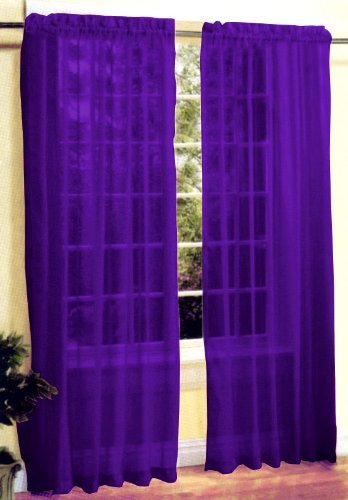 Book Cover New 2 Pc Sexy Sheer Voile Window Curtain Panel Set Dark Purple