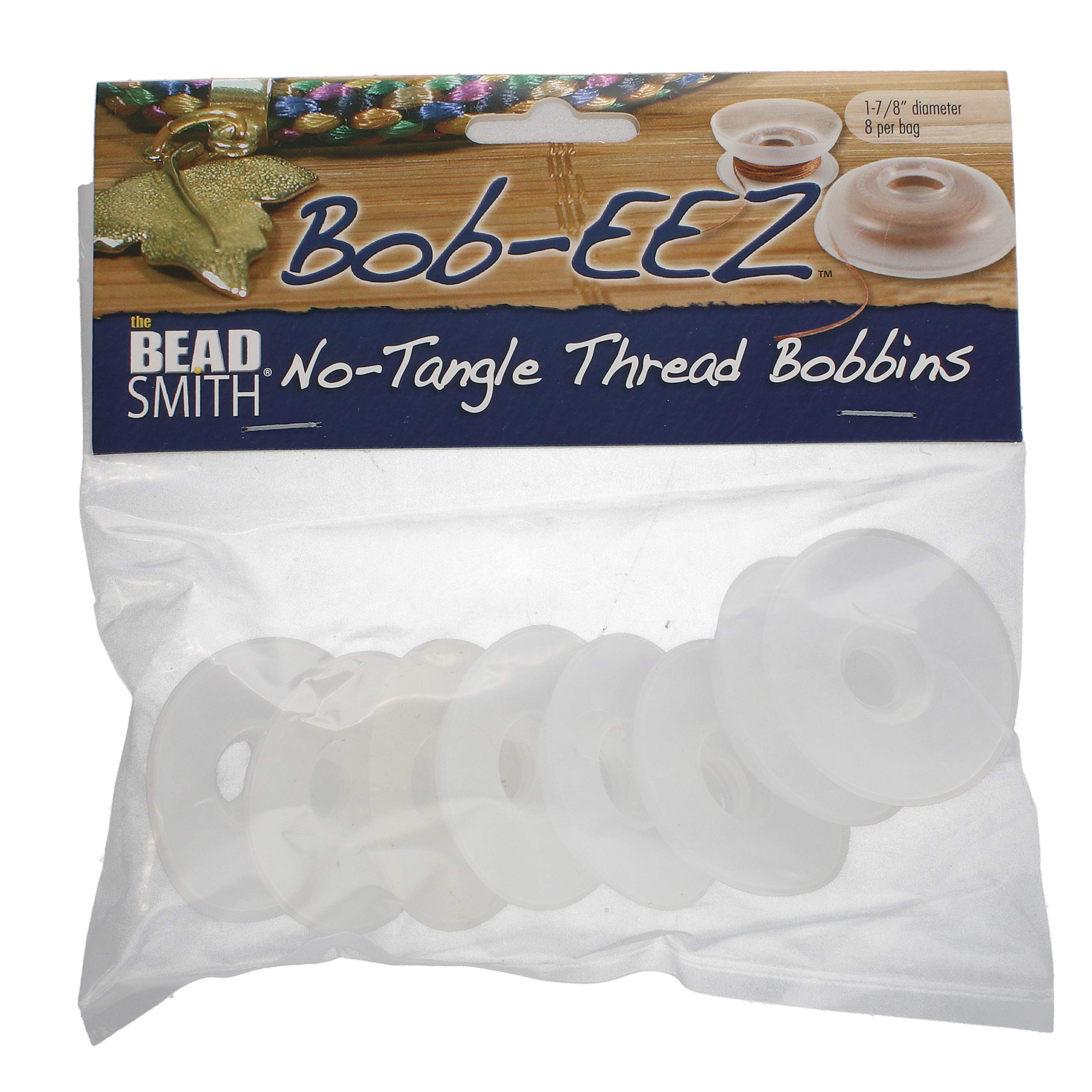 Book Cover The Beadsmith No-Tangle Thread Bobbins, String Organizer, Ideal for Kumihimo or Cord Management (1 7/8 Inches, Set of 8) White