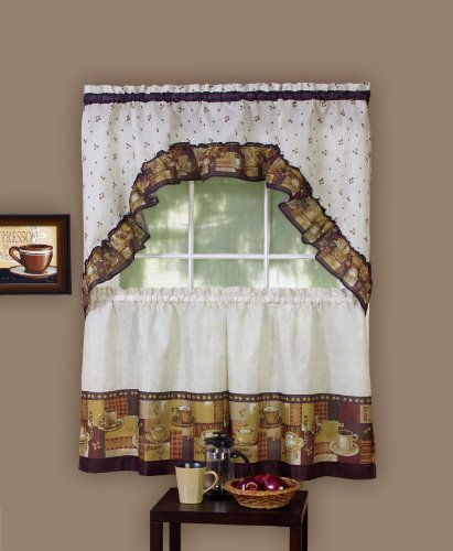 Book Cover Achim Home Furnishings Coffee Tier And Swag Window Treatment Set, 57