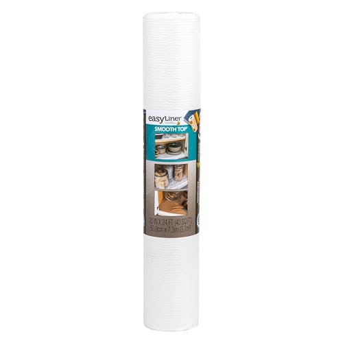 Smooth Top EasyLiner for Cabinets & Drawers - Easy to Install & Cut to Fit - Shelf Paper & Drawer Liner for Kitchen & Pantry - Non Adhesive - Non Slip Shelf Liner - 20 in. x 24ft. - White