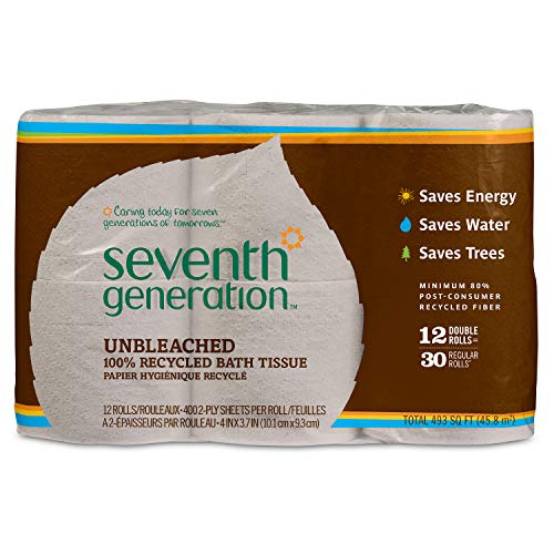 Book Cover Seventh Generation Unbleached Bathroom Tissue Roll, 12 Count, Pack of 4