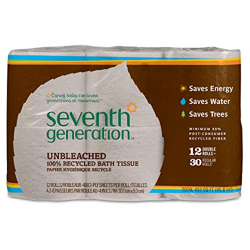 Seventh Generation Unbleached Bathroom Tissue Roll, 12 Count, Pack of 4