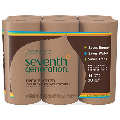 Book Cover Seventh Generation Unbleached Paper Towels, 100% Recycled Paper, 6 Count, Pack of 4