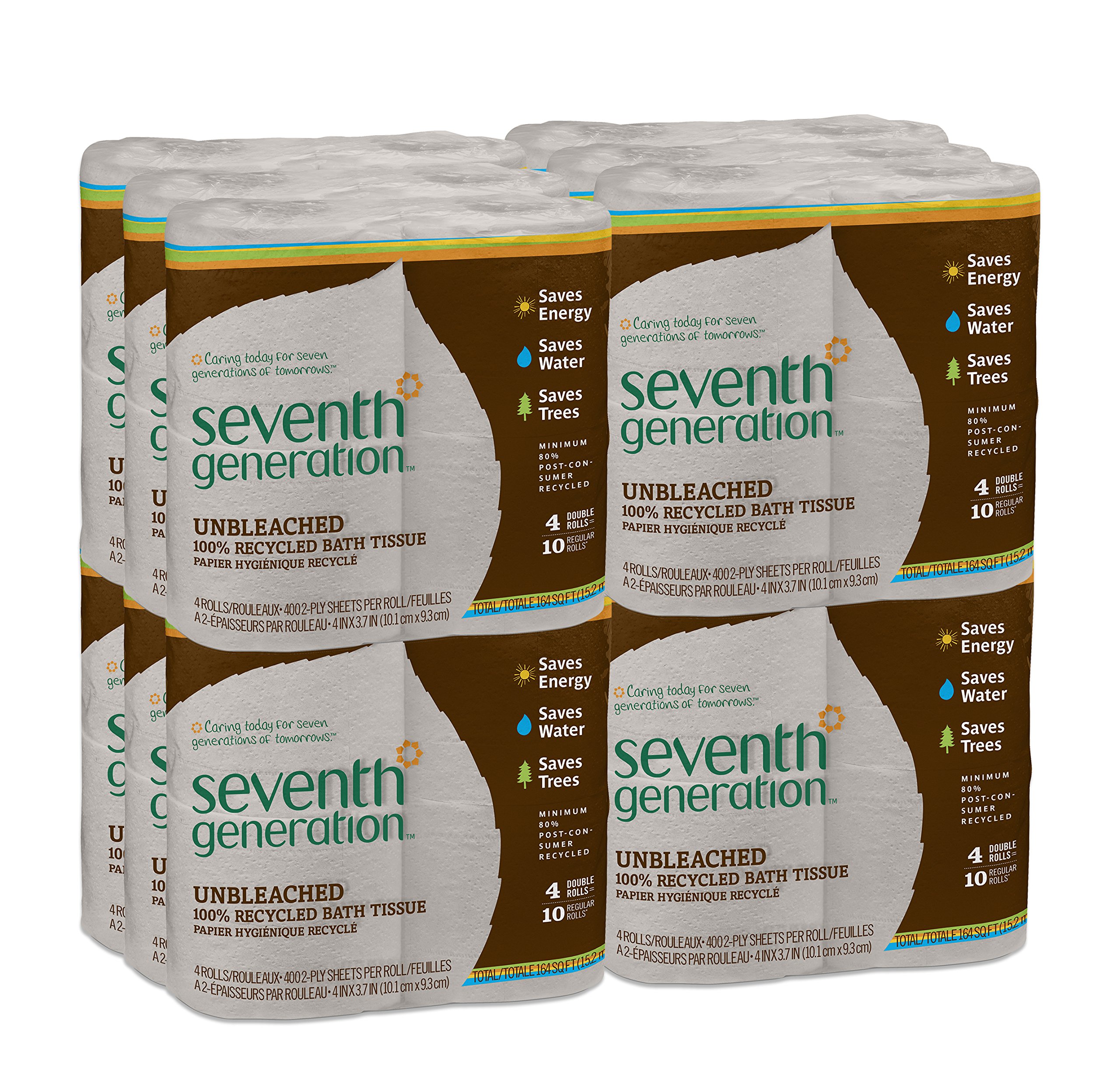 Book Cover Seventh Generation Unbleached Toilet Paper, Bath Tissue, 100% Recycled Paper, 4 Count (Pack of 12)