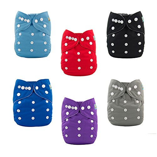 ALVABABY Baby Cloth Diapers 6 Pack + 12 Inserts One Size Adjustable Washable Reusable for Baby Girls and Boys 6BM99