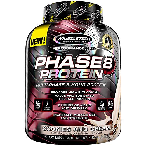 MuscleTech Phase8 Protein Powder, Sustained Release 8-Hour Protein Shake, Cookies and Cream, 4.6 Pounds (2.09kg)