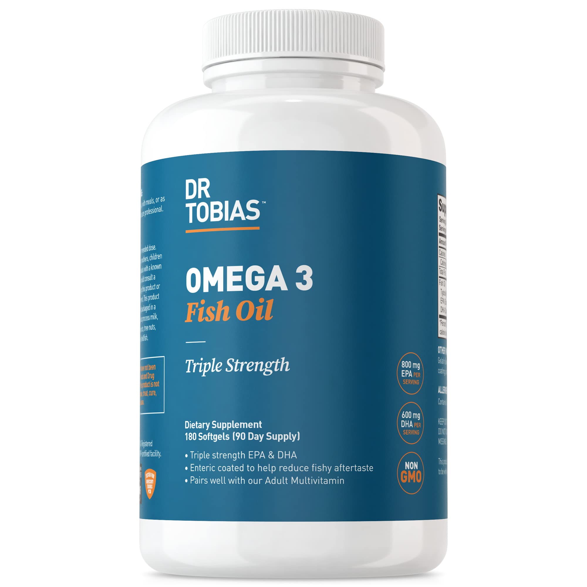 Book Cover Dr. Tobias Omega-3 Fish Oil, Triple Strength, Supports Brain & Heart Health, 2000 mg per Serving, 180 Soft Gels (2 Daily)