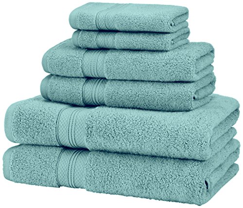 Book Cover Amazon Brand – Pinzon 6 Piece Pima Cotton Bath Towel Set - Mineral Green