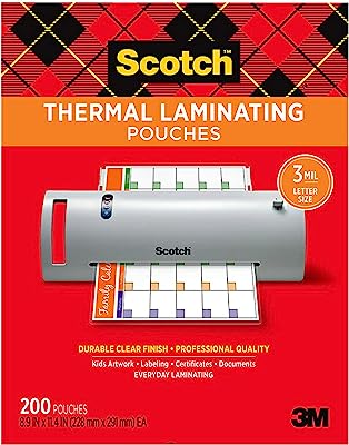 Book Cover Scotch Thermal Laminating Pouches, 8.9 x 11.4-Inches, 3 mil thick, 200-Pack, Clear (TP3854-200)