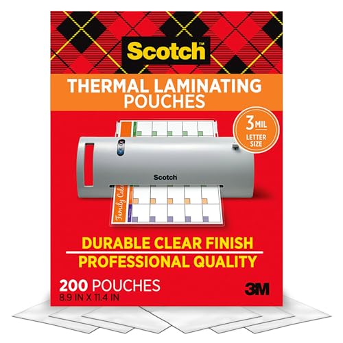 Scotch Thermal Laminating Pouches, 8.9 x 11.4-Inches, 3 mil thick, 200-Pack, Clear (TP3854-200)
