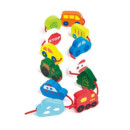 Hape Qubes Lacing Vehicles Toddler Wooden Block Playset