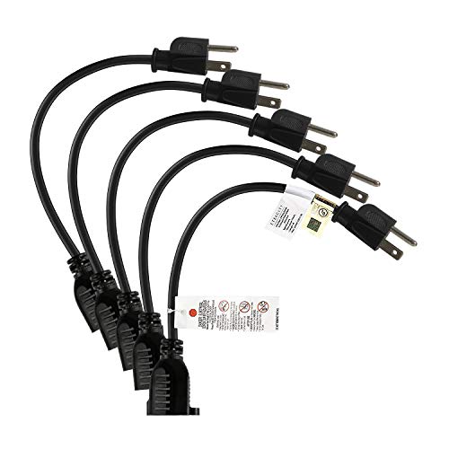 Etekcity Short Power Extension Cord, Power Extension Cable, Outlet Saver, 3 Prong, 16AWG 13A, UL Listed (5 Pack, 1 Foot) , Black