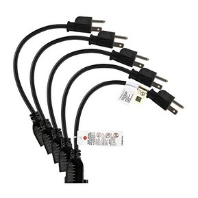 Etekcity Short Power Extension Cord, Power Extension Cable, Outlet Saver, 3 Prong, 16AWG 13A, UL Listed (5 Pack, 1 Foot) , Black