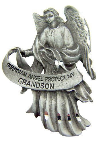 Religious Gift 2 1/2" Antique Finish Pewter Guardian Angel Protect My Grandson Auto Car Visor Clip Travel Protection