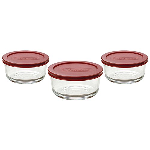 Anchor Hocking Classic Glass Food Storage Containers with Lids, Red, 2-Cup, 4-Cup, 7-Cup (6-Piece Set)
