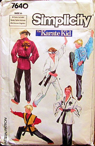 Simplicity Pattern 7640 "The Karate Kid" Kimono, Pants, Headband, Belt Sizes S-M-L-XL (23-32" Chest)