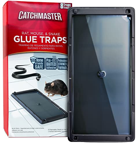 Catchmaster Rat & Mouse Glue Traps 8Pk, Large Bulk Glue Rat Traps, Mouse Traps Indoor for Home, Pre-Scented Adhesive Plastic Tray for Inside House, Snake, Mice, & Spider Traps, Pet Safe Pest Control