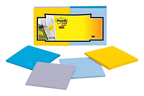 Post-it Super Sticky Full Adhesive Notes, 2x Sticking Power, 3 in x 3 in, New York Collection, Lined, 25 Sheets/Pad, 12 Pads/Pack (F330-12SSAL)