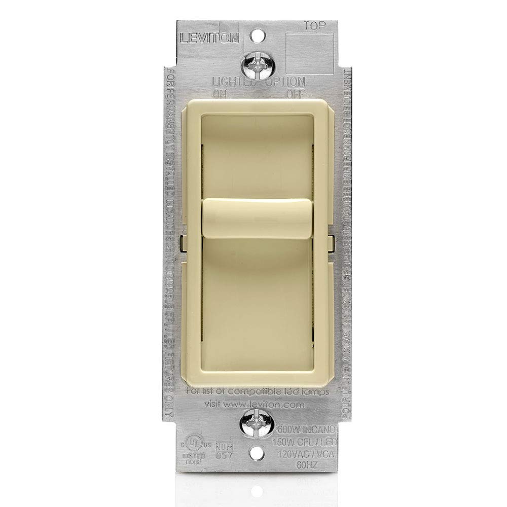 Leviton 6672-1LI SureSlide Universal 150W LED/CFL Incandescent Slide-To-Off Dimmer, Ivory