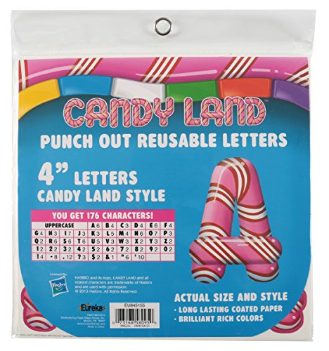 Eureka 845155 Candy Land Punctuation, Numbers, and Alphabet Classroom Decorations for Teachers, 4", Peppermint Stripes, 176pcs