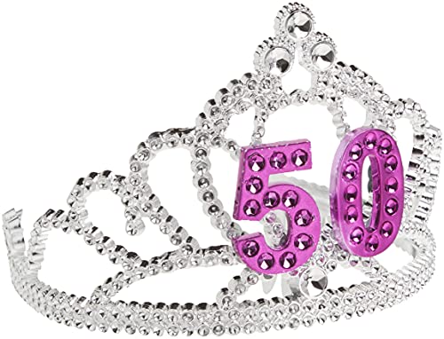 Book Cover Forum Novelties womens Novelty Happy Birthday 50th Silver Pink Tiara, Birthday, One Size US