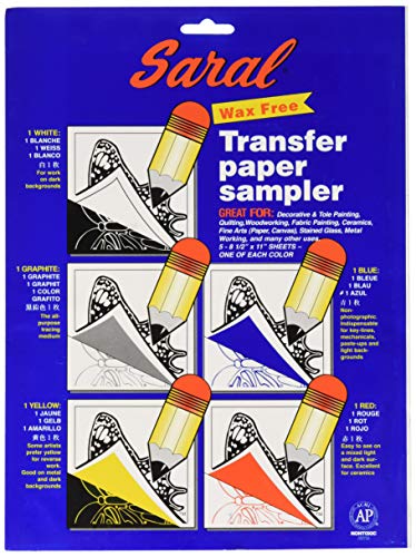 Saral, Blue Wax Free Transfer Paper Sampler Includes 1 Each of White Graphite, Yellow, Red