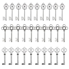 Mixed Set of 30 Large Skeleton Keys in Antique Silver - Set of 30 Keys (Silver Color)