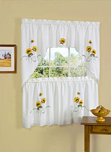 ACHIM Embellished Tier and Swag Window Curtain Set - 58 Inch Width, 36 Inch Length - Sunshine- Light Filtering Polyester Drapes for Kitchen, Bedroom, Living & Dining Room Home Decor