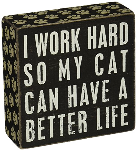 Primitives by Kathy Paw Print Trimmed Box Sign, 5" Square, Cat Better Life