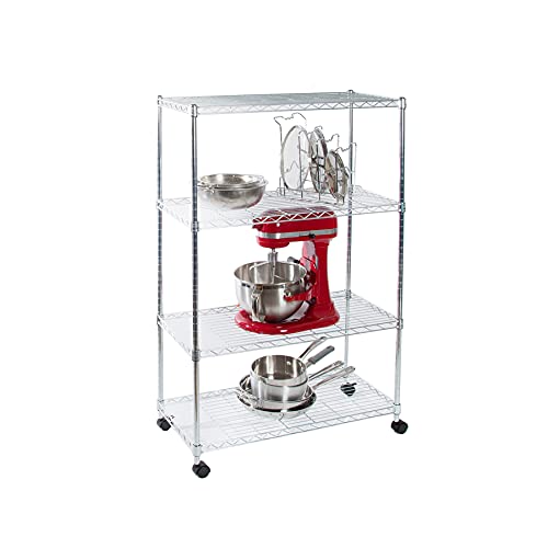 Seville Classics 4-Tier Steel Wire Shelving with Wheels, 30" W x 14" D x 48" H, Chrome