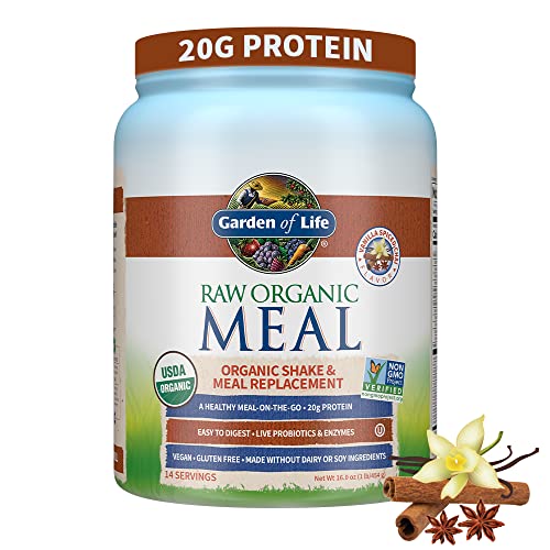 Garden of Life Meal Replacement Vanilla Chai Powder, 14 Servings, Organic Raw Plant Based Protein Powder, Vegan, Gluten-Free 16 Ounce